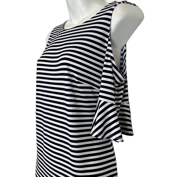 Donna Morgan Women's Striped Bell Half Sleeve Cold Shoulder Jersey Knit Dress  6 - Picture 8 of 16